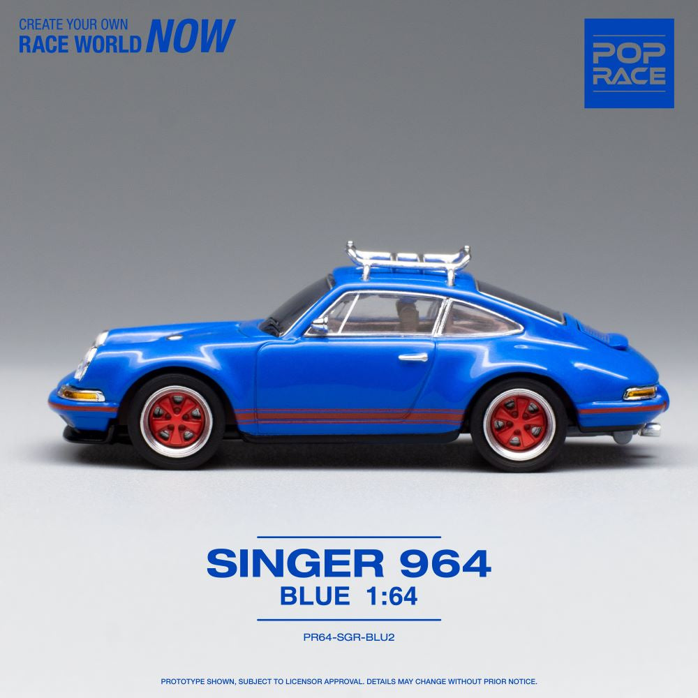 Pop Race - Porsche 911 (964) 'Singer' Blue with Wakeboards - 1:64 Scale