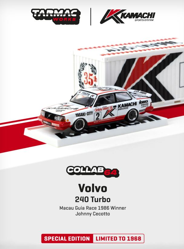 Tarmac Works - Volvo 240 Turbo Macau Guia Race 1986 Winner 1:64 Scale